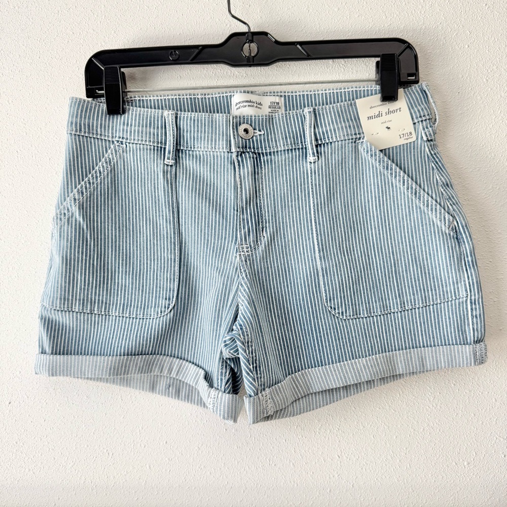 NEW Abercrombie Kids Blue Jean Shorts with Classic Railroad Stripes